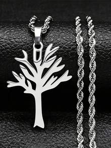 Funky Stainless Steel Tree Of Life Pendant Necklace - Silvery Hollow Design Fashion Accessory - Multicolor - View 7