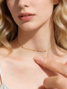 1件简约镀金闪亮珠子可调节不锈钢项链，适合女性女孩，时尚领链，日常派对饰品礼物 - Choker - 查看 9