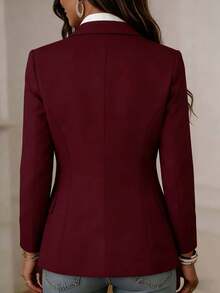 Women's Fashion Pink Woven Fabric Long Sleeve Button-Up Casual Business Blazer, Formal Silhouette - Burgundy - View 3