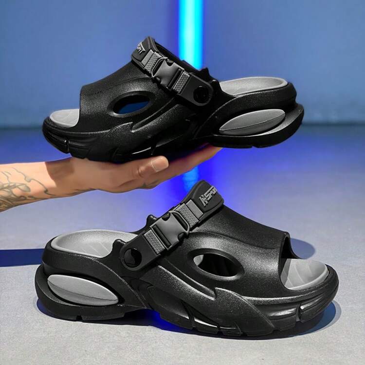 Dép EVA thời trang nam mới về năm 2026, thoáng khí, nhẹ, đế mềm, dép xỏ ngón có khóa trang trí, hoàn hảo cho mùa hè, bãi biển, hồ bơi, phòng tập thể dục, mặc hàng ngày, giày dép thoải mái cho trong nhà và ngoài trời. - màu đen - Xem 5