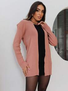 Sarah Ribbed Knit Cardigan Long Sleeve Jacket - Rusty Rose - View 2
