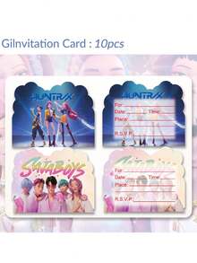 asmodee 4款10张可爱卡通动漫主题派对邀请卡，动漫人物贺卡，K-POP主题派对邀请函 - 彩色 - 查看 3