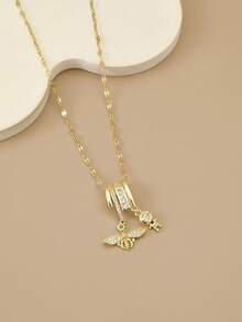 1pc Fashionable Full Rhinestone Dragonfly Stainless Steel Necklace For Women, Cute Insect, Golden Figurine, Gold Necklace, Gold Jewelry, Women's Jewelry, Summer, Beach, Valentine's Day, Carnival, Birthday Gift, Gift For Lover - Insect Man - View 2