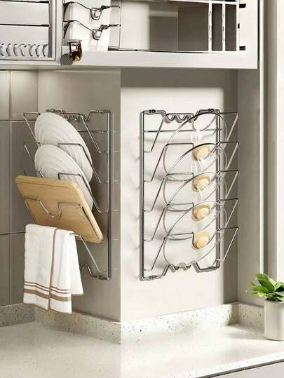 1 Stück 5-stufiges wandmontiertes Küchenregal | Multifunktionaler Organizer für Topfdeckel und Schneidbretter, Bohrmontage, platzsparend