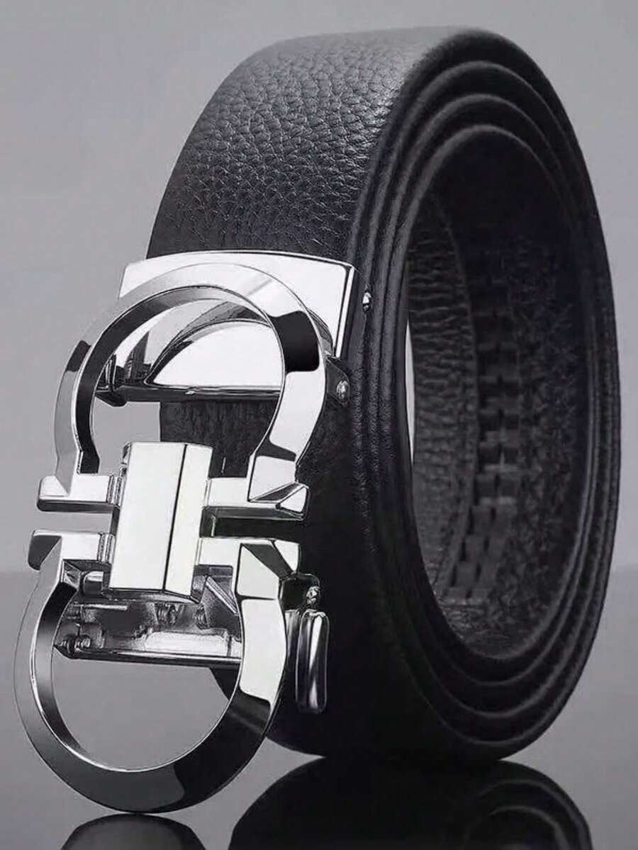 男士自动扣皮带，韩版时尚休闲中档商务皮带，压纹纹理 - 彩色 - 查看 1