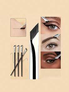 5/7 Pcs Precise Eye Makeup Brush Set | Curved & Angled Eyeliner Brushes, Double-Ended Brow Brush - Soft Synthetic Bristles, Suitable For Sensitive/Dry Skin (Professional Grade), Makeup Brush Set, Makeup Brush Set, Complete Makeup Tools, Makeup Brush Set, Complete Makeup Tools, Makeup Brush Set, Makeup Brush Set, Makeup Gift Set - Black - View 3