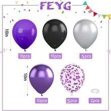Set de 50 globos de látex premium - Morado y negro con globos de confeti de lámina, perfecto para cumpleaños, bodas, graduaciones, Halloween, decoración de fiestas temáticas en interiores y exteriores - Multicolor - Ver 2