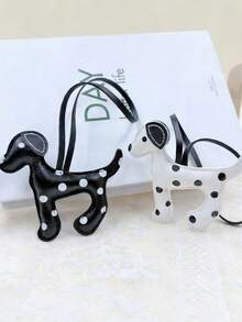 手工制作可爱卡通斑点狗吊坠装饰，柔软PU皮革狗狗饰品，可调节挂绳，包包/文具盒挂件，背包装饰，手工钥匙扣挂件，返校背包配件 - 彩色 - 查看 6