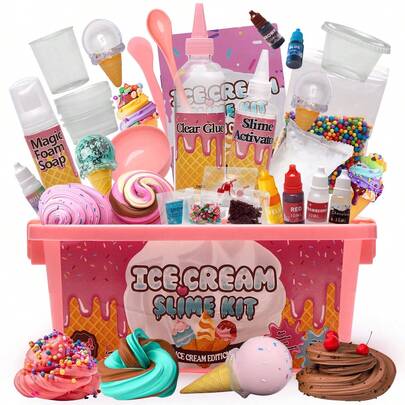 1 صندوق مجموعة ألعاب صنع سلايم آيس كريم DIY، مجموعة ألعاب طين، لعبة تخفيف الضغط، خيار هدية، نشاط حفلة، لعبة DIY إبداعية، ديكور، زخرفة، لعبة ضغط، طقم صنع سلايم آيس كريم رائع، يمكن صنع سحابة الزبدة والسلايم الرغوي، ألعاب للبنات، هدية عيد ميلاد الأطفال