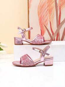 夏季新款玛丽珍高跟凉鞋、女童高跟舞蹈鞋、学生演出及日常活动凉鞋、婚鞋 - 粉色 - 查看 8