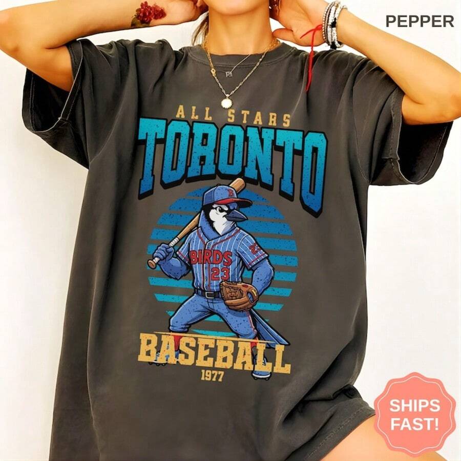 Toronto Baseball Shirt, Vintage All Stars Game Day, Blue Jay Bird Tee, Baseball Fan Sports Gift, Uni - 黑色 - 查看 1
