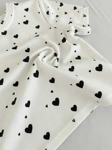 1pc Girls Energetic Girl Heart Print T-Shirt Set, Includes Heart Graphic Tee And Black Leggings/Yoga Pants 2pcs Outfit - White - View 5