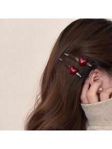 2 chiếc kẹp tóc hình trái tim màu đỏ cổ điển, kẹp tóc kiểu Pháp thanh lịch dùng cho tóc mái và tóc hai bên, phụ kiện tóc thời trang retro sang trọng, kẹp càng cua, kẹp tóc trượt - Nhiều màu - Xem 7