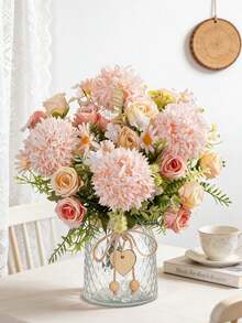 80支/套 人造玫瑰、绣球花、牡丹混合花束，新娘捧花，婚礼装饰，DIY花环材料，生日派对，家居，餐厅，客厅，花园装饰，新年礼物 - 粉色 - 查看 4