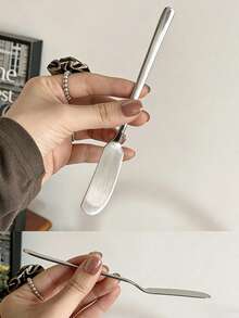 1/2件套简约风格银色不锈钢平头黄油刀，奶酪甜点刀，早餐涂抹刀，面包黄油果酱刀，高品质餐具，家用三明治涂抹切片刀 - 彩色 - 查看 4