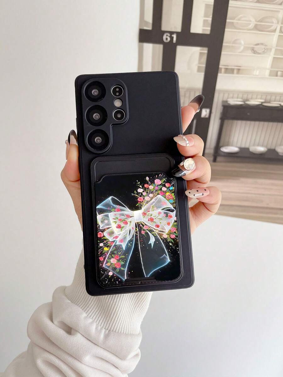 1 pièce Étui de téléphone en TPU noir de couleur unie antichoc et 1 pièce Étui de téléphone 2-en-1 à motif papillon et floral transparent lumineux avec porte-carte adhésif, et polyvalent. Convient comme cadeau d'anniversaire pour petite amie/petit ami, meilleur ami, conjoint, partenaire, famille, amis. Compatible avec les téléphones Apple/Android - Multicolore - Voir 1