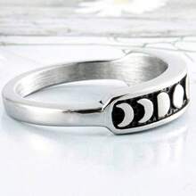 Anillo de compromiso retro clsico de acero inoxidable con forma de fase lunar y apilable - plateado + 7 - Ver 3