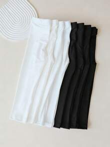 8 Pares de Meias-calça Respiráveis Versáteis Pretas e Brancas para Bebês/Meninas, Meias-calça Diárias Combinam com Tudo para Primavera/Verão - Preto e Branco - Visão 6