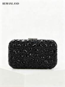 REMANLAND Asymetryczna akrylowa kopertówka wieczorowa z diamentami, do noszenia na ramieniu, z zapięciem na pasek, modna luksusowa torebka damska na co dzień, na imprezę, wesele, odpowiednia dla imprezowiczek i kobiet, na kolację/bankiet, sukienkę na przyjęcie świąteczne, urocza torebka z kryształkami, idealna na wesele, elegancka torebka ślubna, torebka imprezowa, odpowiednia na imprezę, wesele, bal, bankiet/galę, pasująca do sukienki wieczorowej, sukni wieczorowej i sukienki z cekinami - Czarne - Zobacz 8