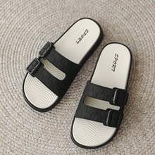 Men's Casual Slippers, Buckle Design Beach Sandals, Versatile Non-Slip Fashion Slides, Suitable For All Seasons - Black and White - View 10