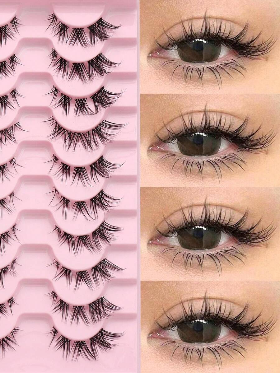 10 Pairs Of 3D False Eyelashes - Thick, Fluffy And Lightweight | Various Styles Reusable Self-Adhesive Eyelashes For Beginners (C/D Curl, 6-9mm/10-12mm/16-18mm) - fox eye lashes - View 1