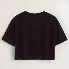 Women's Cropped T-Shirt With Cute Kitten Print. Cotton Knit Top. Perfect For All Occasions. - 黑色 - 查看 2