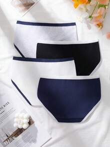 4件套女士纯棉柔软舒适复古学院风内裤套装，无缝中腰三角裤，运动短裤 - 彩色 - 查看 2
