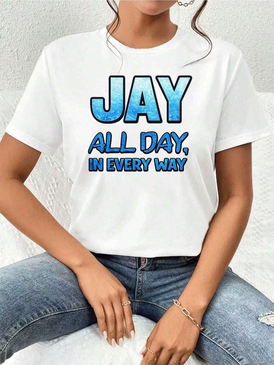 Camiseta informal con estampado gráfico para mujer, confeccionada en algodón suave, corte holgado, informal, cómoda y con estampado gráfico único. - Blanco - Ver 1