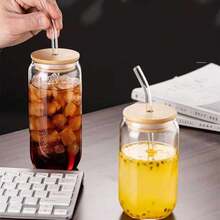 24pcs/Set Glass Cups With Lids And Straws, 16oz Glass Coffee Cups With Lids, Glass Cups With Straws And Lids, Suitable For Family Gatherings, Parties, Weddings And Mother's Day Gifts