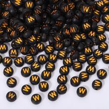 200/500/1000 piezas Cuentas con patrón de letras doradas sobre base negra de 4x7mm para hacer collares y joyería DIY - Fondo negro con letras doradas - Ver 72