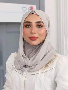 1 Peça Hijab Muçulmano Instantâneo Versátil de Cor Sólida para Mulheres, Estilo Pullover para Uso Rápido e Fácil, Minimalista Casual Elegante Clássico Versátil, Lenço de Chiffon com Touca Integrada, Tecido de Chiffon Macio, Material Confortável e Respirável, Adequado para Uso Diário - hijab instantâneo - Visão 10