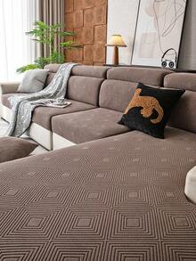 1pc Plush Velvet Stretch Sofa Cover, Solid Color Jacquard Design, Anti-Slip Anti-Dirty Durable Machine Washable, Holiday Decor Home Protection, Fits 1/2/3/4 Seater Sofa, Autumn Decor, Room Decor, Back To School, School Supplies - Brown - View 5