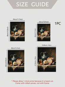 1张复古食物海报，暗黑学院风印刷品，暗黑美学，无框无花果墙饰，古董油画，面包黄油图案 - 彩色 - 查看 5