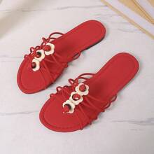 Teenage Girls' Fashion Flat Slippers, Lightweight Comfortable Non-Slip Soft Bottom Beach Flip Flops, Versatile Summer Sandals - Red - View 2