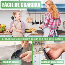 Utensilios de Cocina de Silicona, 19 Piezas Juego de Utensilios de Cocina Antiadherentes con Resistente al Calor, Juego de Cucharas para Cocinar de Incluyendo Accesorios Cocina Negro - Negro - Ver 7