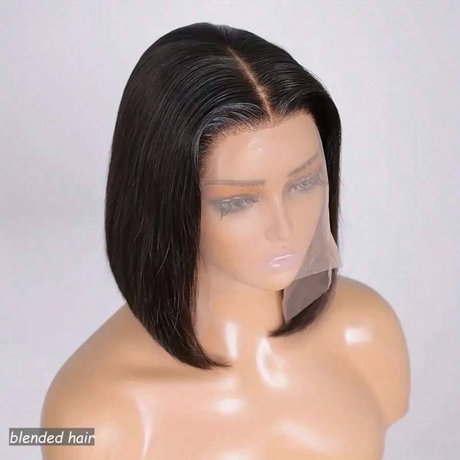 Wear And Go Glueless Bob Wig Human Blended Hair 180% Density Straight 13X4 Lace Closure Wigs For Women Brazilian Hair Ready To Wear Straight Bob Human Blended Hair Wigs Pre Plucked 8-36Inch Natural Black - Natural & Black - View 1