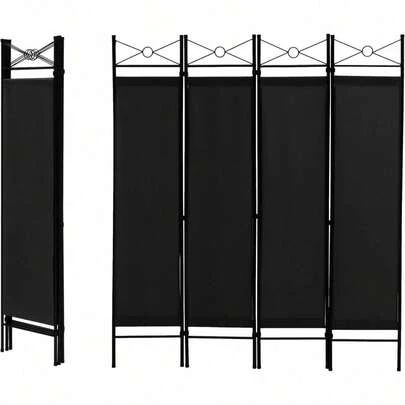 4 Panel Room Divider, Folding Protective Screens, Movable Partition Privacy Separator For Living Room Bedroom Office (Black)