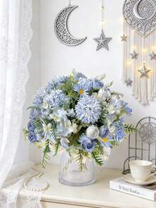 80支/套 人造玫瑰、绣球花、牡丹混合花束，新娘捧花，婚礼装饰，DIY花环材料，生日派对，家居，餐厅，客厅，花园装饰，新年礼物 - 藍色 - 查看 6