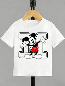 Disney White Background Mickey Mouse Dynamic Jumping Letter M Print Baby Short Sleeve T-Shirt - Playful Casual Top - 白色 - 查看 3