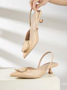 Giày cao gót mũi nhọn thanh lịch với khóa kim loại, mẫu mới năm 2025 dành cho nữ. - Màu be - Xem 2