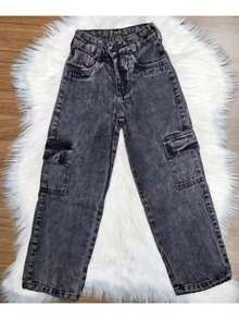 Graphite Cargo Jeans For Girls (Youth) - Gris Oscuro - Ver 2