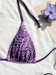 2025 性感复古豹纹比基尼两件套，女士度假沙滩夏季必备 - 紫色 - 查看 3