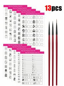 13/10/3pcs Nail Art Sketching Practice Paper Set, Reusable Nail Art Practice Sheets, Beginner Nail Art Training Cards, Nail Art Sketching Pens, Nail Art Accessories, Nail Art Pens, Nail Art Practice Tool Set - Multicolor - View 8