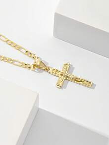 1件欧美经典铜十字架吊坠项链，限量版“守护之光”，适合作为圣诞节/感恩节/万圣节/母亲节/情人节礼物送给情侣/朋友/信徒，也适合天主教初领圣体、日常及节日佩戴，用于祈祷。 - 金黃色 - 查看 4