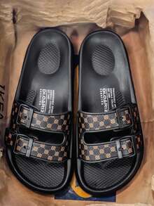 Men's Flat Two-Strap Slippers, Plus Size, High-End Casual Beach Sandals - Rust Brown - View 3