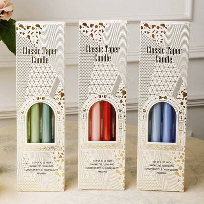 30 Cm Classic Long Rod Candle Gradient Color Set (4 Pieces), Suitable For Daily Home Decoration, Table Decoration, Birthday Party Decoration, Wedding Banquet Decoration, And Romantic Proposal Scene Arrangement. Smokeless And Fragrant, It Is A Perfect Choice For Creating A Romantic Atmosphere.