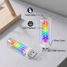 RGB LED Accent Ambient Light 13 Modes Touch To Switch USB Port Easy Install No Wiring Tool Required Multicolor Lights Lighting Car Interior Accessories Mood Lighting Cool Car Gadgets Perfect Gift Idea Valentines Day Christmas New Year Anniversary Dating For Camping Bedroom LivingRoom Home Party - Touch to Switch - 查看 7