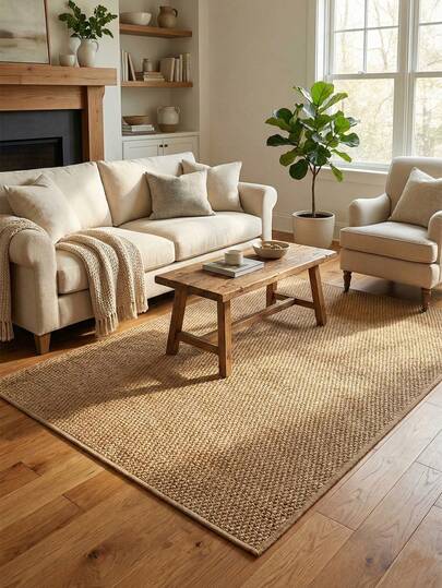 1pc Brown Square Faux Jute Rug, Scratch-Resistant, Washable, Ideal For Pet Owners, Suitable For Living Room, Dining Room, Study, Bedroom, And Entryway Decor