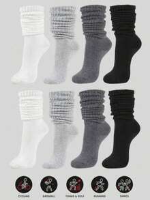 4 Pairs Women's Loose Knit Socks, Soft & Comfortable, Warm & Breathable, Fashion Versatile, Available In Black, White, Dark Gray, Light Gray, Perfect Gift For Hiking, Back To School, Halloween And Christmas - Multicolor - View 2