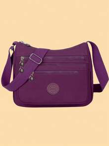 多层休闲帆布大容量斜挎包，轻便布包，背包，牛津布女包，妈妈包 - 紫色 - 查看 1